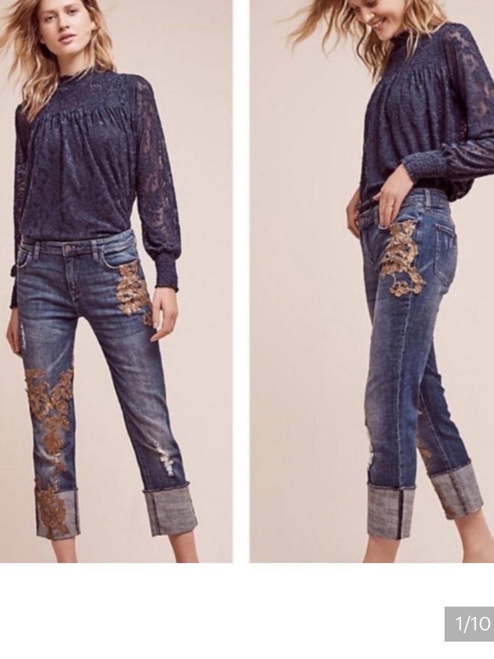 Pilcro And The Letterpress Anthropologie Sequin Cropped Cuff Jean Womens 26